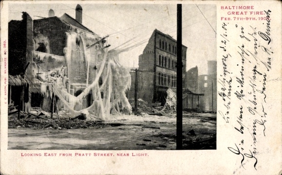 Ak Baltimore Maryland USA, Pratt Street, verwoesting na de grote brand van februari 1904