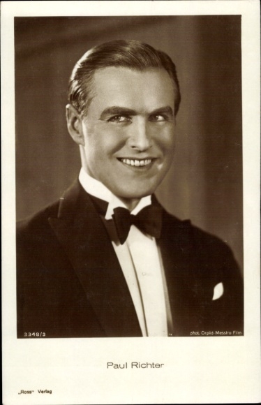 Postcard actor Paul Richter, portrait, bow tie, Ross 3348/3, autograph
