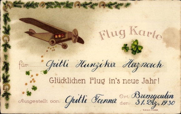 PC Happy New Year, airplane, coins, horseshoe, lucky clover