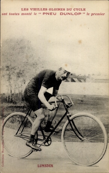 Postcard cycling, cyclist Lumsden, tire Dunlop, advertising
