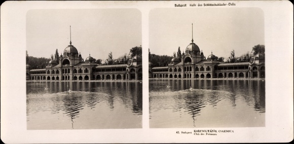 Stereo photo Budapest Hungary, 1906, Hall of the Ice Skaters&#39; Club