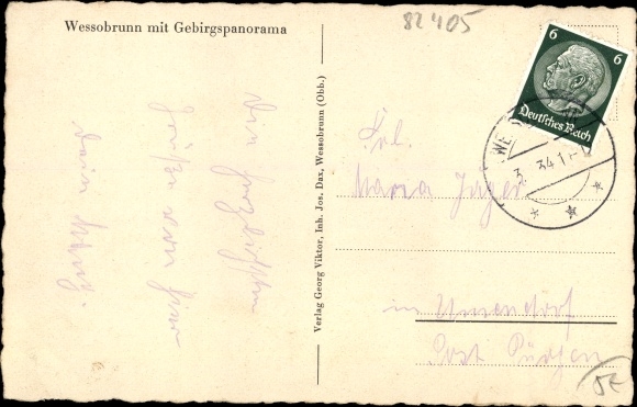 Ak Wessobrunn in Oberbayern, totaal uitzicht, kerk, bergpanorama