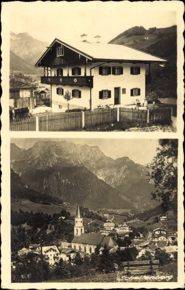 Photo Postcard Marktschellenberg Oberbayern, house with garden, valley view to the church