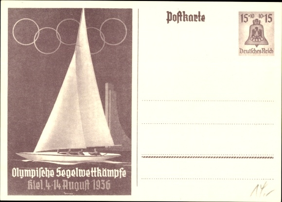 Postal stationery Postcard Olympic Sailing Competitions Kiel 1936