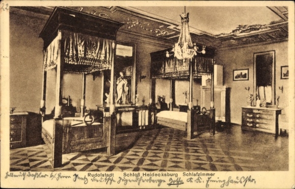 Ak Rudolstadt in Thüringen, Schlafzimmer im Schloss Heidecksburg,  Einrichtung, Möbel, Dekoration