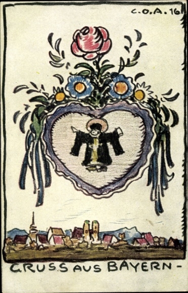 Artist PC Arends, greetings from Bavaria, thanks to the fatherland, war aid, I WW