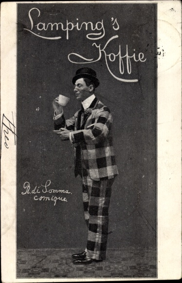 Postcard Stoom Koffiebranderij, AN Lamping&#39;s Koffie, Kaffee, R. di Somma, Clown