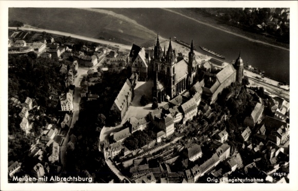Postcard Meißen on the Elbe, partial view with Albrechtsburg, aerial photograph