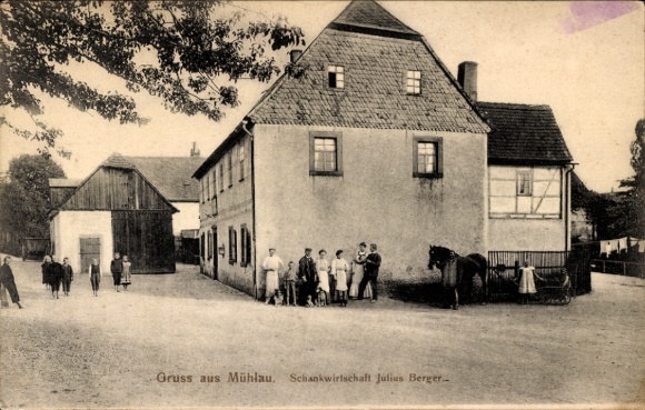 Ak Mühlau in Sachsen, Schankwirtschaft Julius Berger