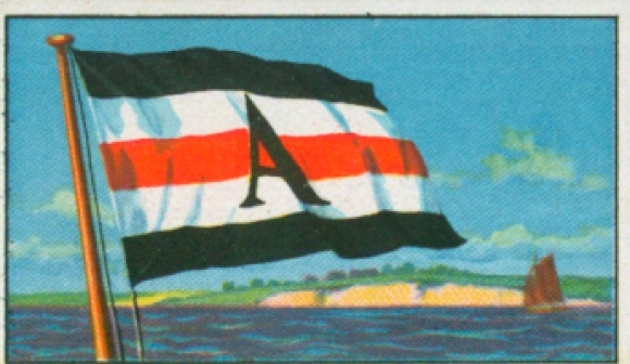 Verzamelfoto rederij vlaggen van de wereld koopvaardijvloot nr. 1, stoomschip rederij Rostock