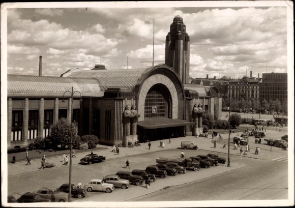 Postcard Helsinki Helsingfors Finland, Train Station