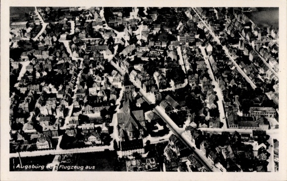 Postcard Augsburg in Swabia, aerial photograph