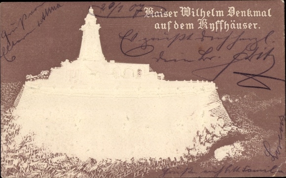 Geslagen ansichtkaart Kyffhäuserland Thüringen, Kyffhäuser monument, Kaiser Wilhelm monument