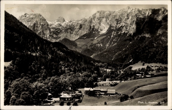 Postcard Ramsau in Berchtesgadener Land Upper Bavaria, mountain landscape, guesthouse and guesthouse Unterwirt, L. A