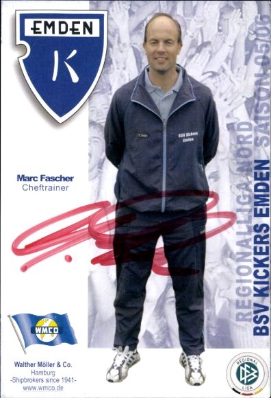Autogrammkarte Cheftrainer Marc Fascher, BSV Kickers Emden, Autogramm