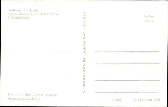 Postcard Seiffener Spielzeug, toy animals from the hands of the tire spinner