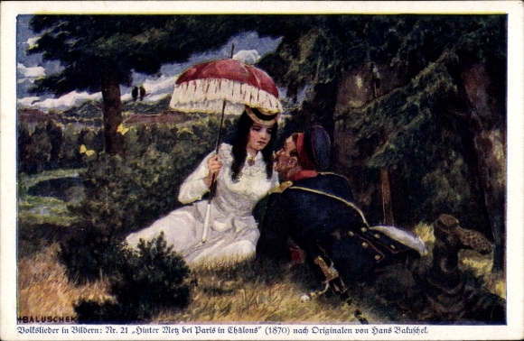 Artist Postcard Baluschek, Hans, Hinter Metz near Paris in Chalons, folk songs 21