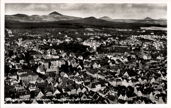 Postcard Göppingen in Württemberg, aerial view of Hohenstaufen, Hohenschberg, steps