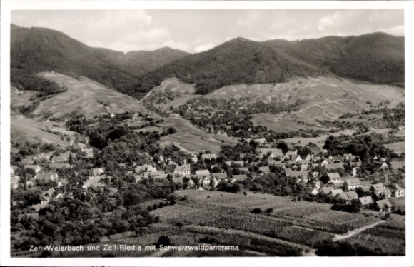 Postcard Zell Weierbach Offenburg am Schwarzwald, aerial photograph, Gasthaus zum Riedle
