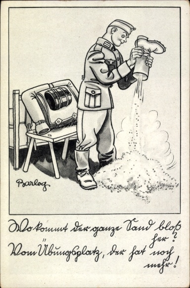 Artist Postcard Barlog, German Wehrmacht, soldier humor, sand in the boot