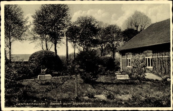 Postcard Lerchenhausen Twistringen in Lower Saxony, garden inn for Jägerheim, W. Bening