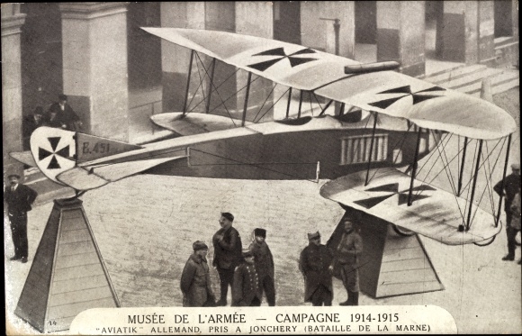 Postcard Army Museum, 1914-1916 Campaign, German Aviatik, taken at Jonchery, Battle of the Marne