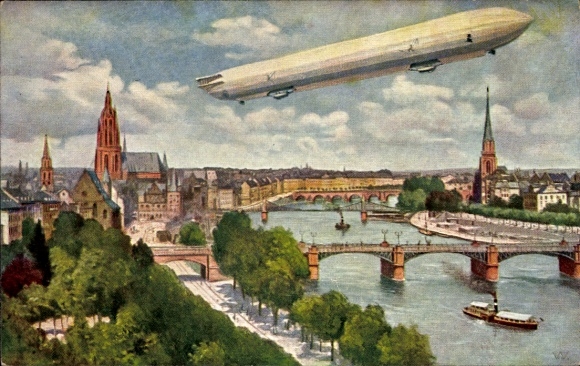 Artist Postcard Frankfurt am Main, International Aviation Exhibition, Zeppelin