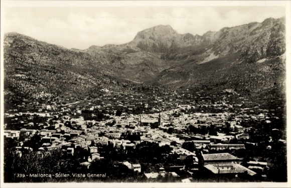 Ak Soller Mallorca Balearische Inseln, Blick auf  Mallorca, Berge im Hintergrund,  