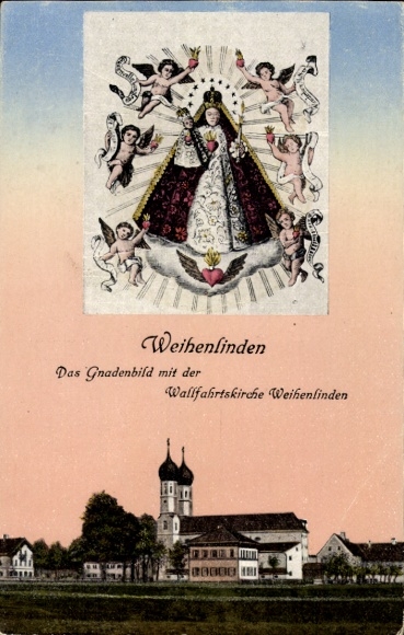 Postcard Weihenlinden Bruckmühl in Upper Bavaria, miraculous image, pilgrimage church