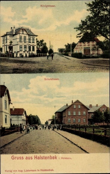 Ansichtkaart Halstenbek in Holstein, Königstrasse, Schulstrasse