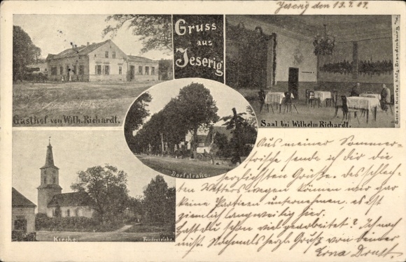 Postcard Jeserig Groß Kreutz an der Havel, Inn Wilh. Richardt, Hall, Church