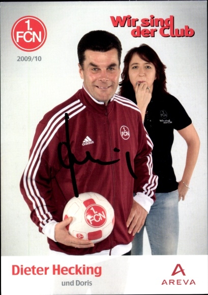 Autograph card coach Dieter Hecking and Doris, 1. FC Nuremberg, autograph