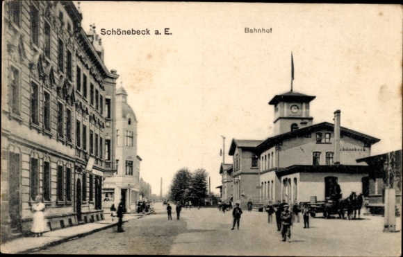Postcard Schönebeck an der Elbe, train station