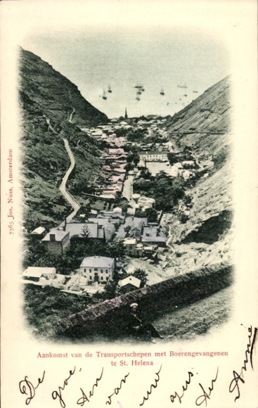 Postcard Island of St. Helena, arrival of transport ships with Boer prisoners