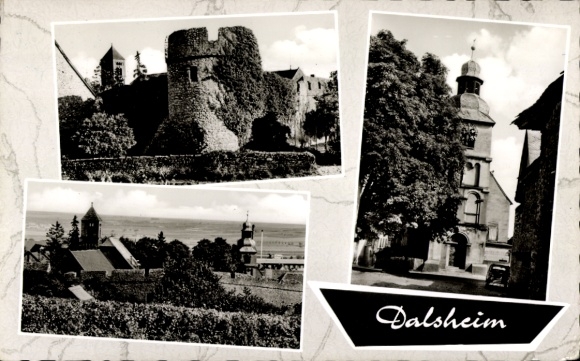 Postcard Dalsheim in Rheinhessen, tower, church, partial view