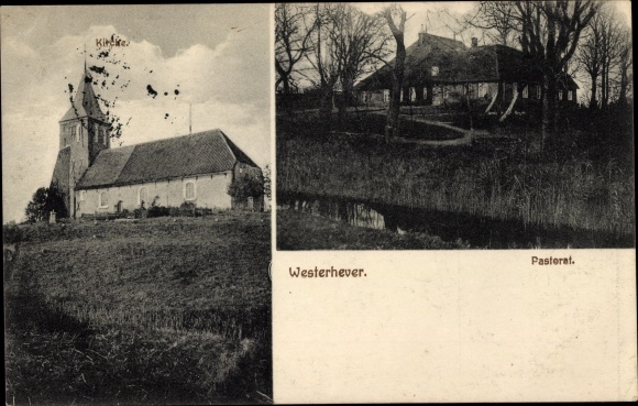 Ak Westerhever Nordfriesland, pastoraat en kerk