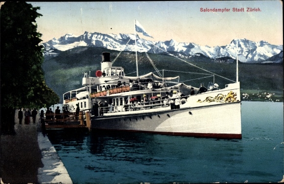 Briefkaart Salondampfer Stadt Zürich, Meer van Zürich