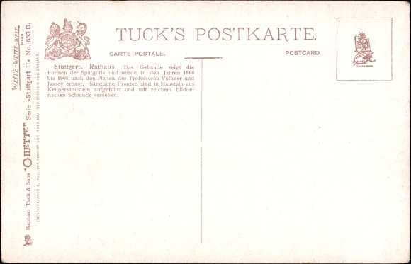 Artist PC Flower, Charles, Stuttgart, City Hall and Market Square, Tuck 653B
