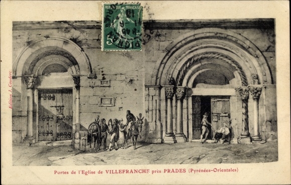 Postcard Villefranche Pyrenees Orientales, Doors of the Church