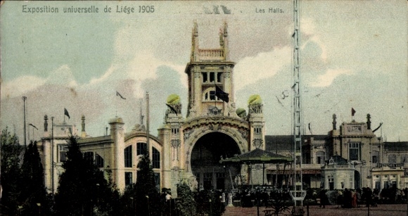 Postcard Liége, World Exhibition 1905, exhibition halls