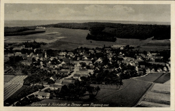 Postcard Lutzingen near Höchstadt on the Danube, aerial photograph, Lutzingen, houses, landscape, Goldborg