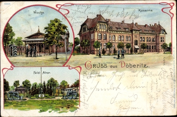 Chromo-Litho Dallgow Döberitz in Havelland, military training area, barracks, guard, field altar