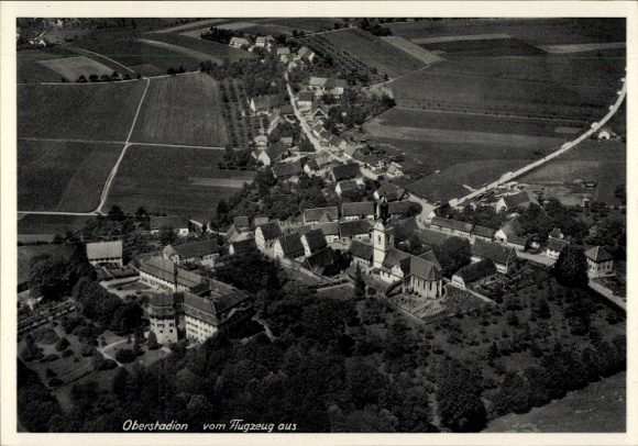 Ak Oberstadion in Oberschwaben, Luftaufnahme von  ländliche Umgebung, Gebäude sichtbar