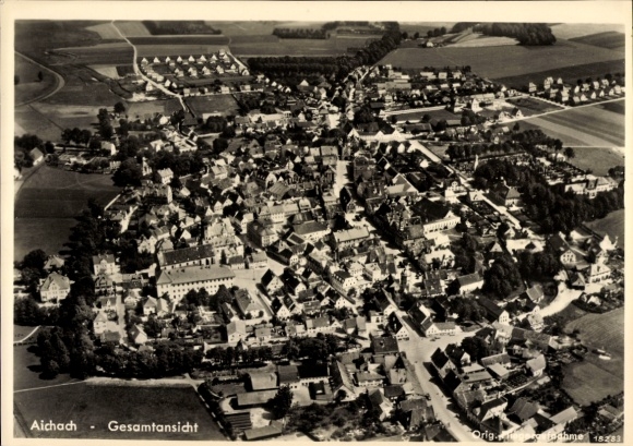 Postcard Aichach in Swabia, aerial photograph, general view of architecture