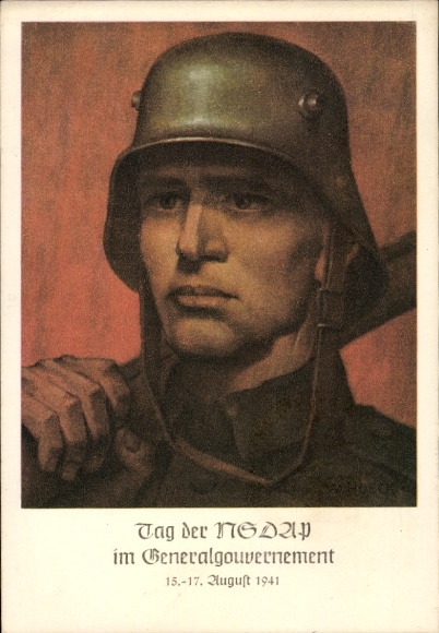 Artist Postcard Hoeck, W., Krakow, Day of the NSDAP in the General Government 1941, Wehrmacht soldier