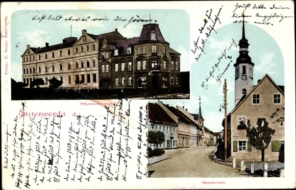 Postcard Elsterwerda in the district of Elbe Elster, preparation institute, main street