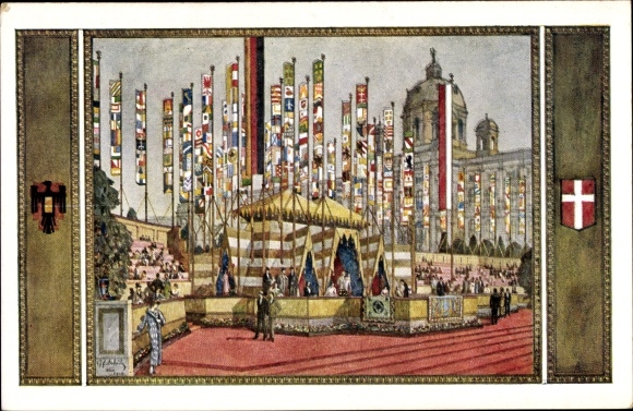 Coat of arms artist PC Schüle, Vienna I inner city, marquee on the Burgring, 10th German singers&#39; festival