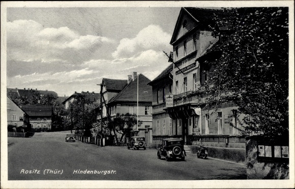 Ansichtkaart Rositz in het Altenburger Land Thüringen, Hindenburgstrasse, hotel