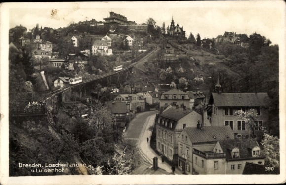Ak Dresden Loschwitz, Blick auf Loschwitzhöhe, Luisenhof, Häuser, Berglandschaft