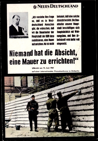 Gazeta KP Berlin Mitte, Walter Ulbricht 1961, cytat, Neues Deutschland, budowa muru